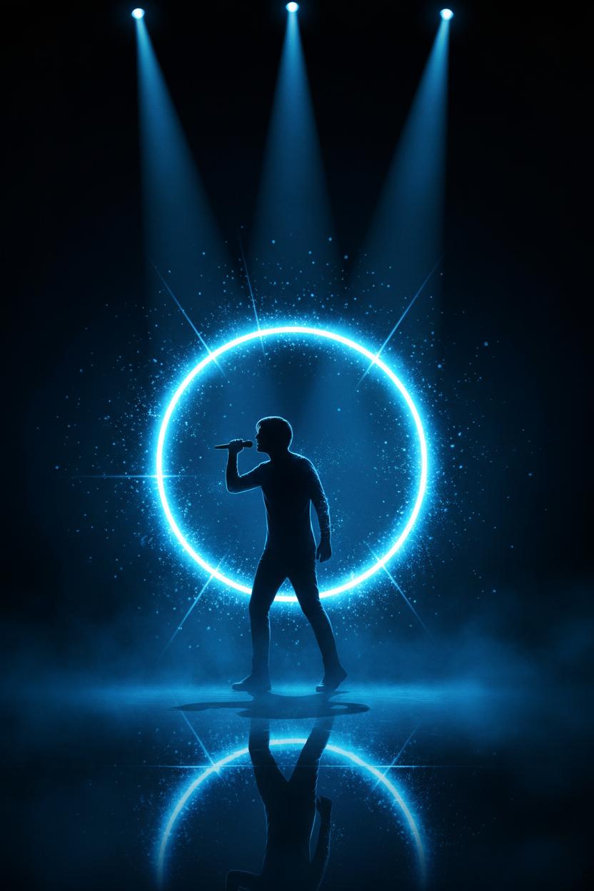 Singer silhouette with blue portal